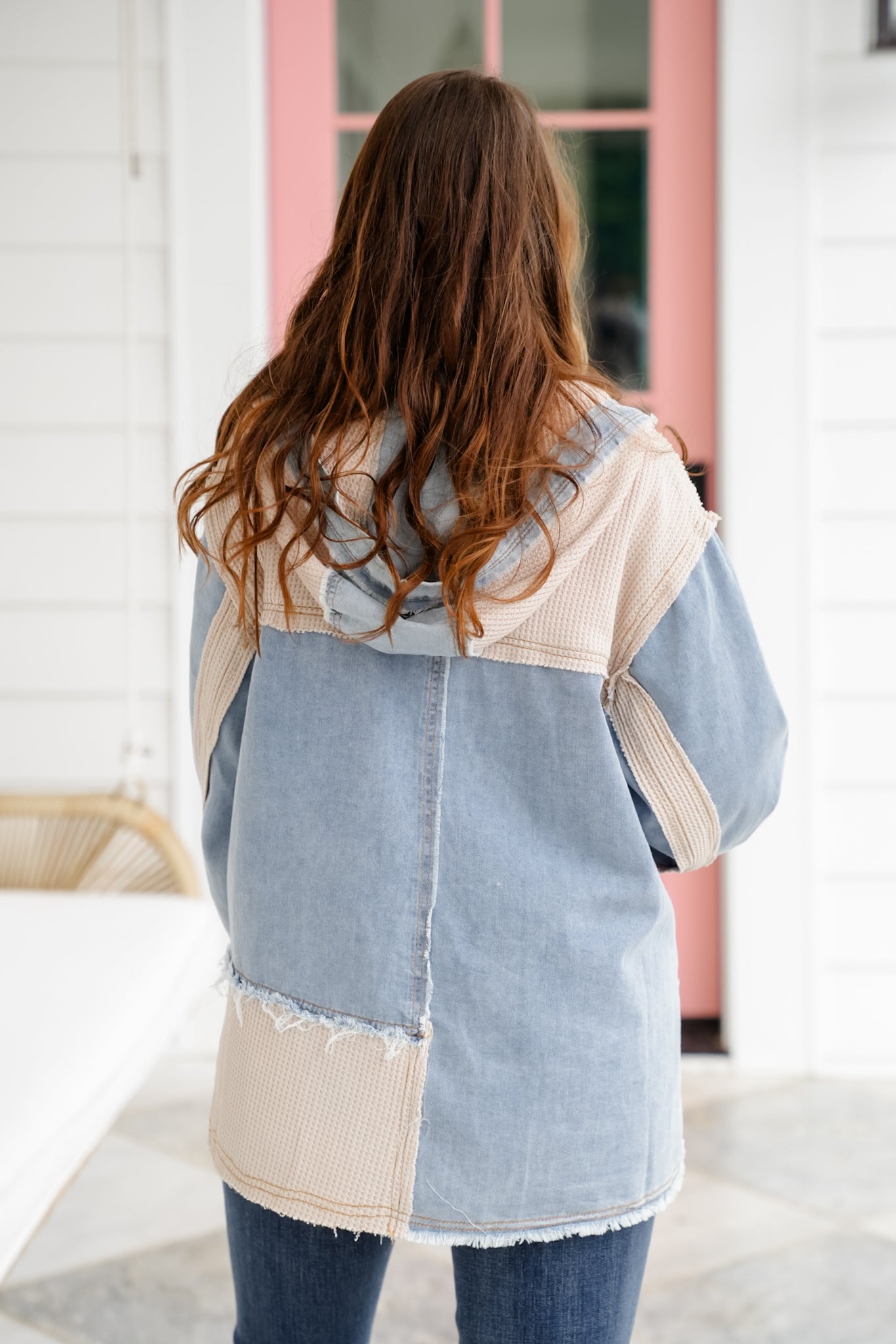 POL Button Down Hooded Shacket with Star Patch Detail