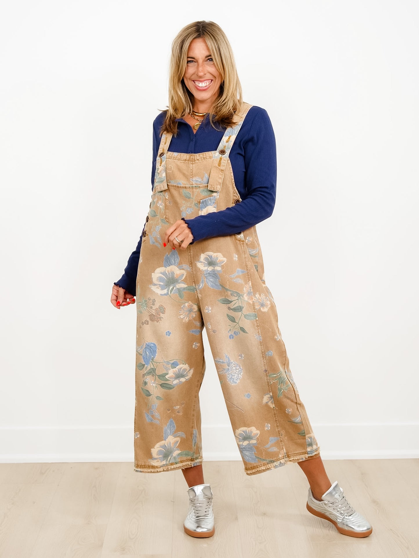 Floral Print Relax Fit Bib Overalls