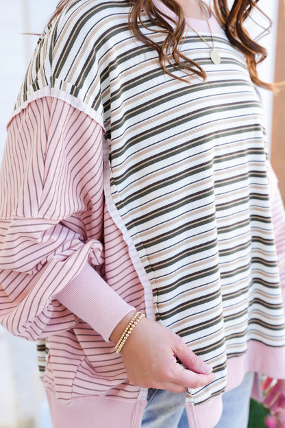 Stripe Color Block Long Sleeve Top