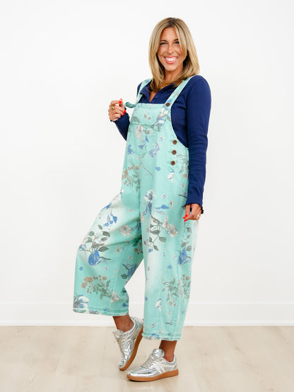 Floral Print Relax Fit Bib Overalls