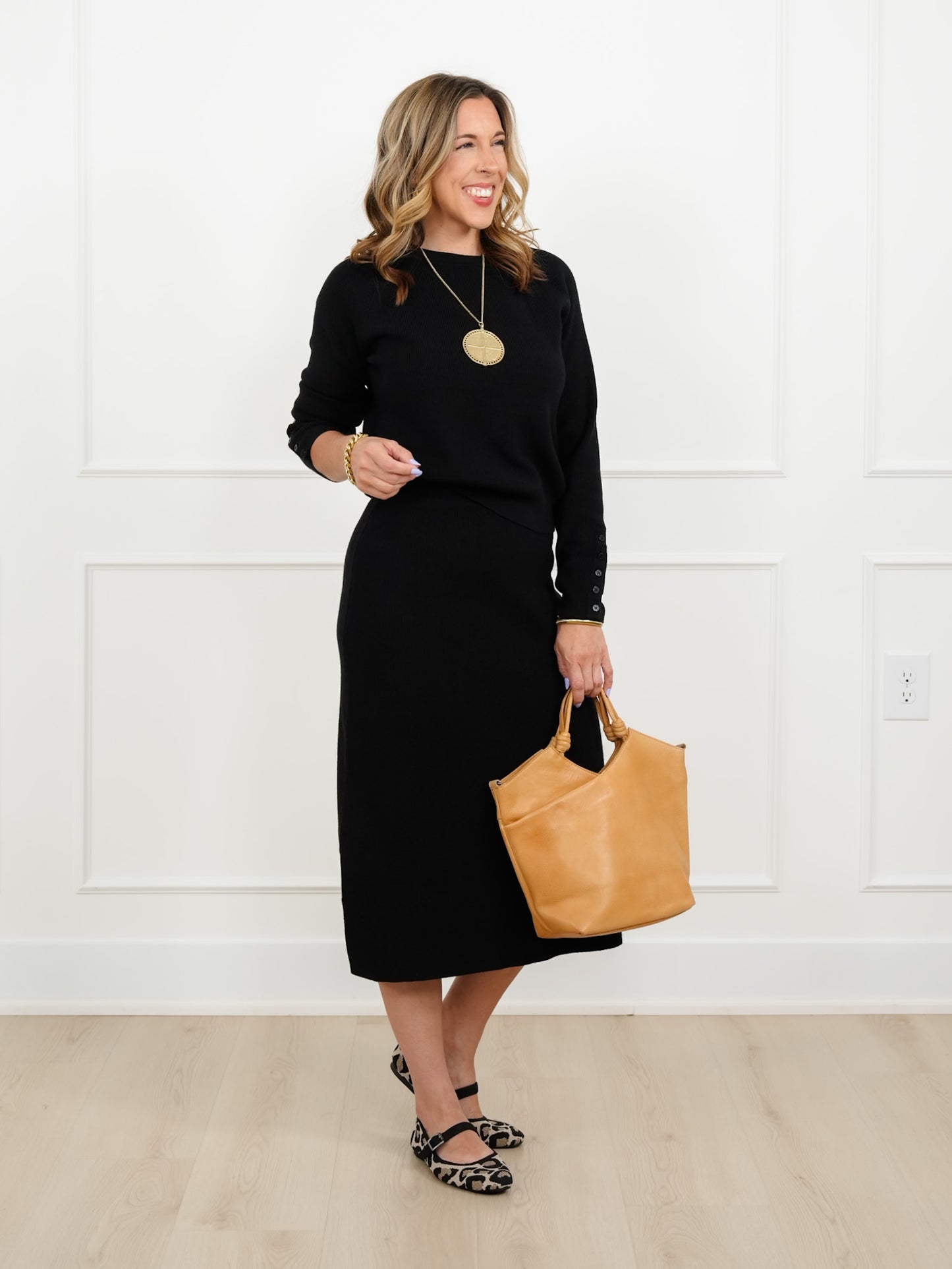 Knit Long Sleeve Sweater and Midi Skirt Set