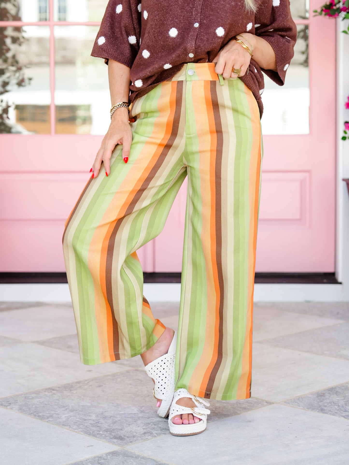 Vertical Stripe High Rise Wide Leg Pants
