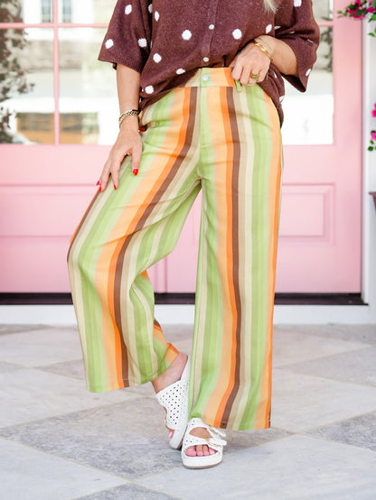 Vertical Stripe High Rise Wide Leg Pants