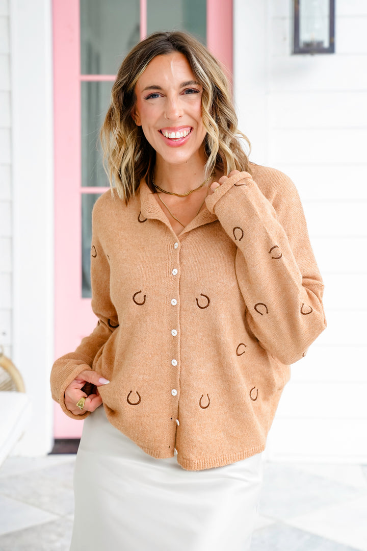 Embroidered Horseshoe Long Sleeve Cardigan