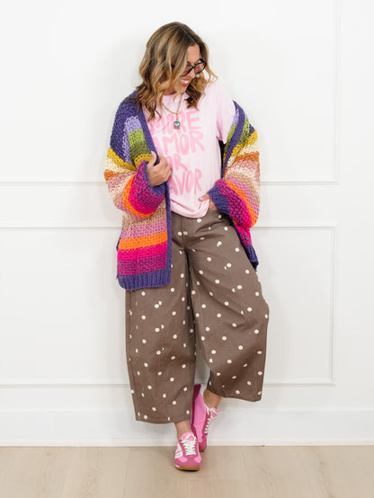 Rainbow Crochet Long Sleeve Open Front Cardigan