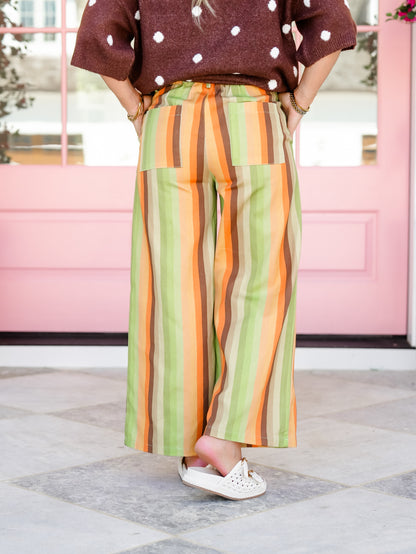 Vertical Stripe High Rise Wide Leg Pants