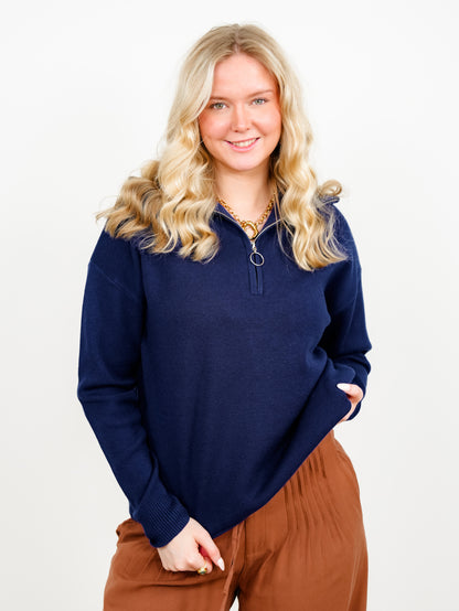 Solid Long Sleeve Half Zip Sweater
