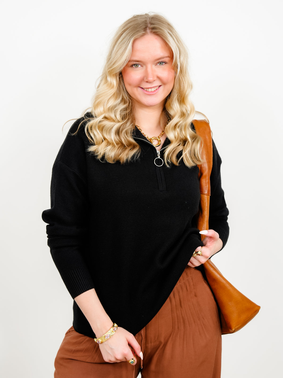Solid Long Sleeve Half Zip Sweater