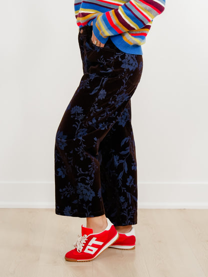 Brown Floral Flocking Straight Leg Pants - Freckled Poppy