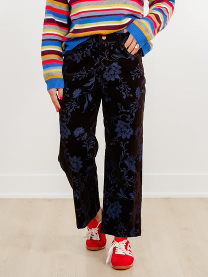 Brown Floral Flocking Straight Leg Pants - Freckled Poppy
