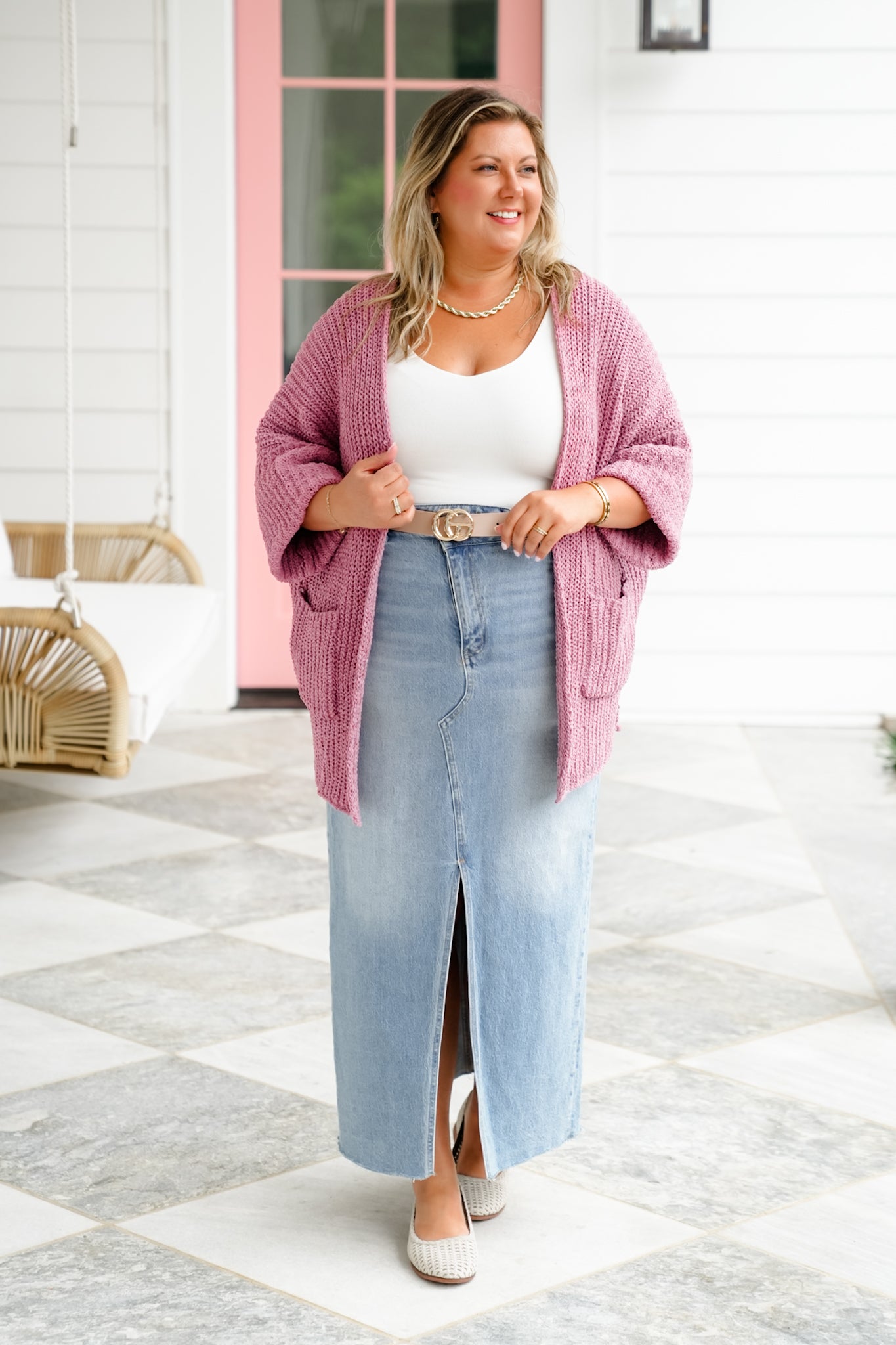 POL Knit 3/4 Cuffed Sleeve Open Front Cardigan