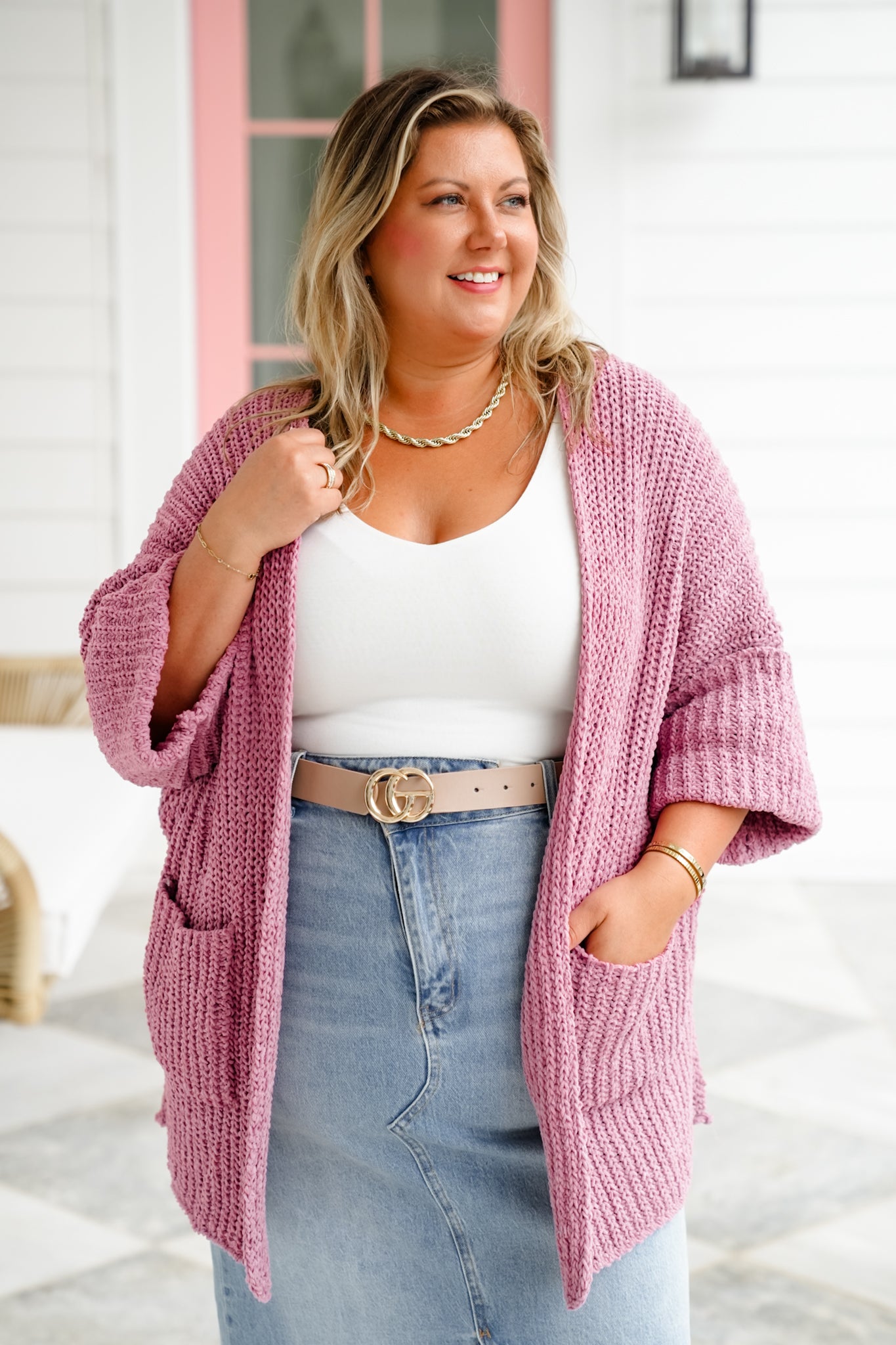 POL Knit 3/4 Cuffed Sleeve Open Front Cardigan