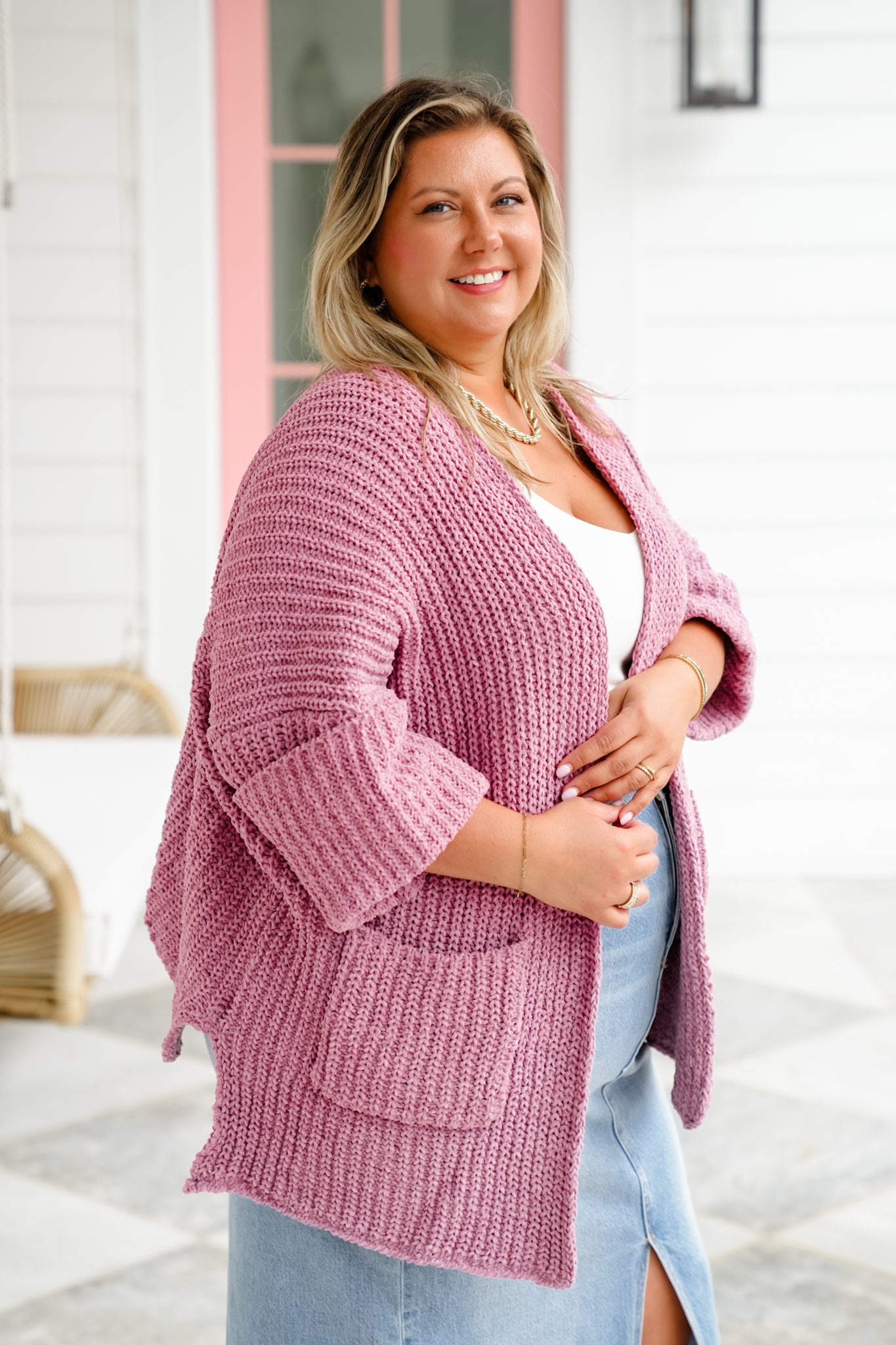 POL Knit 3/4 Cuffed Sleeve Open Front Cardigan