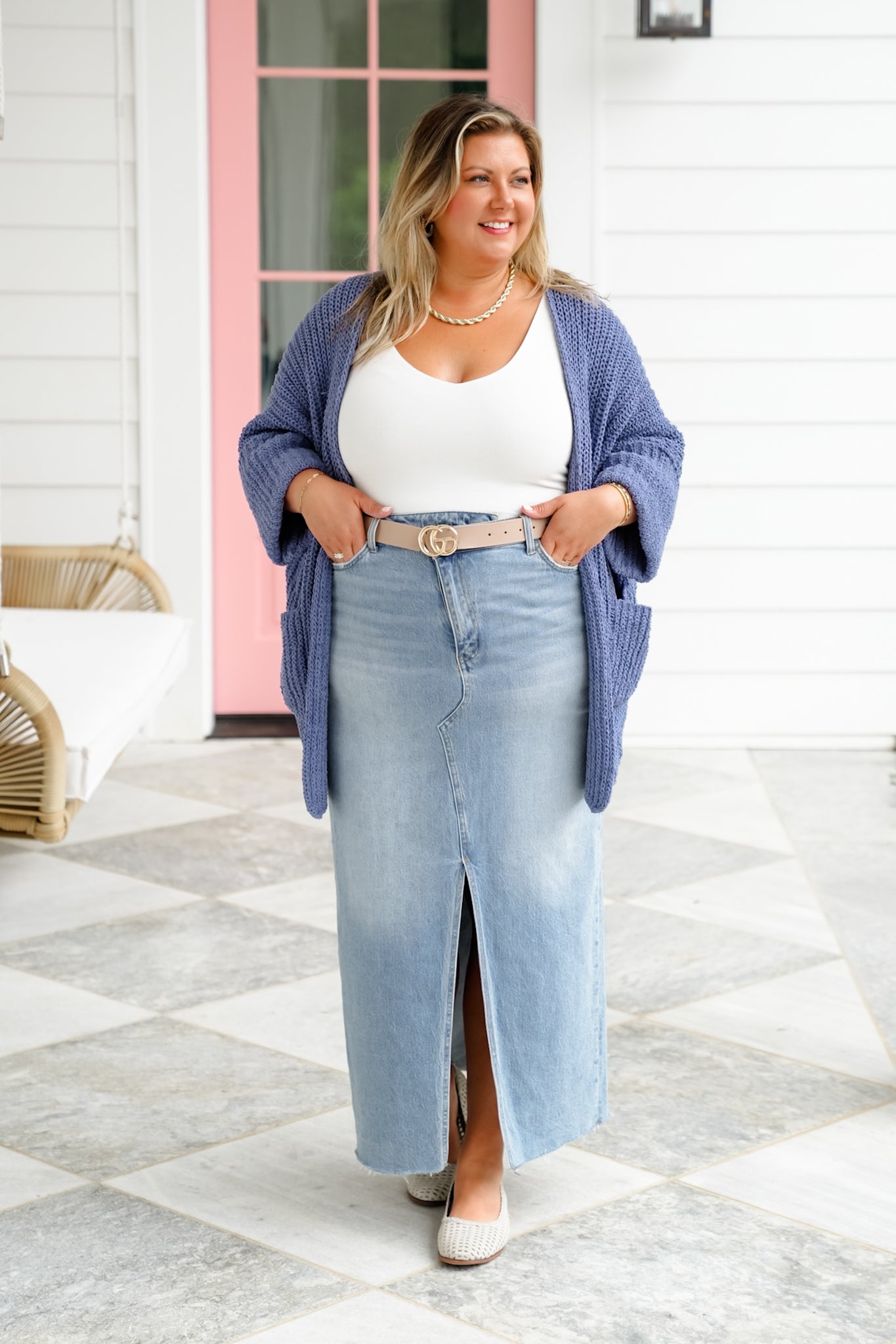 POL Knit 3/4 Cuffed Sleeve Open Front Cardigan