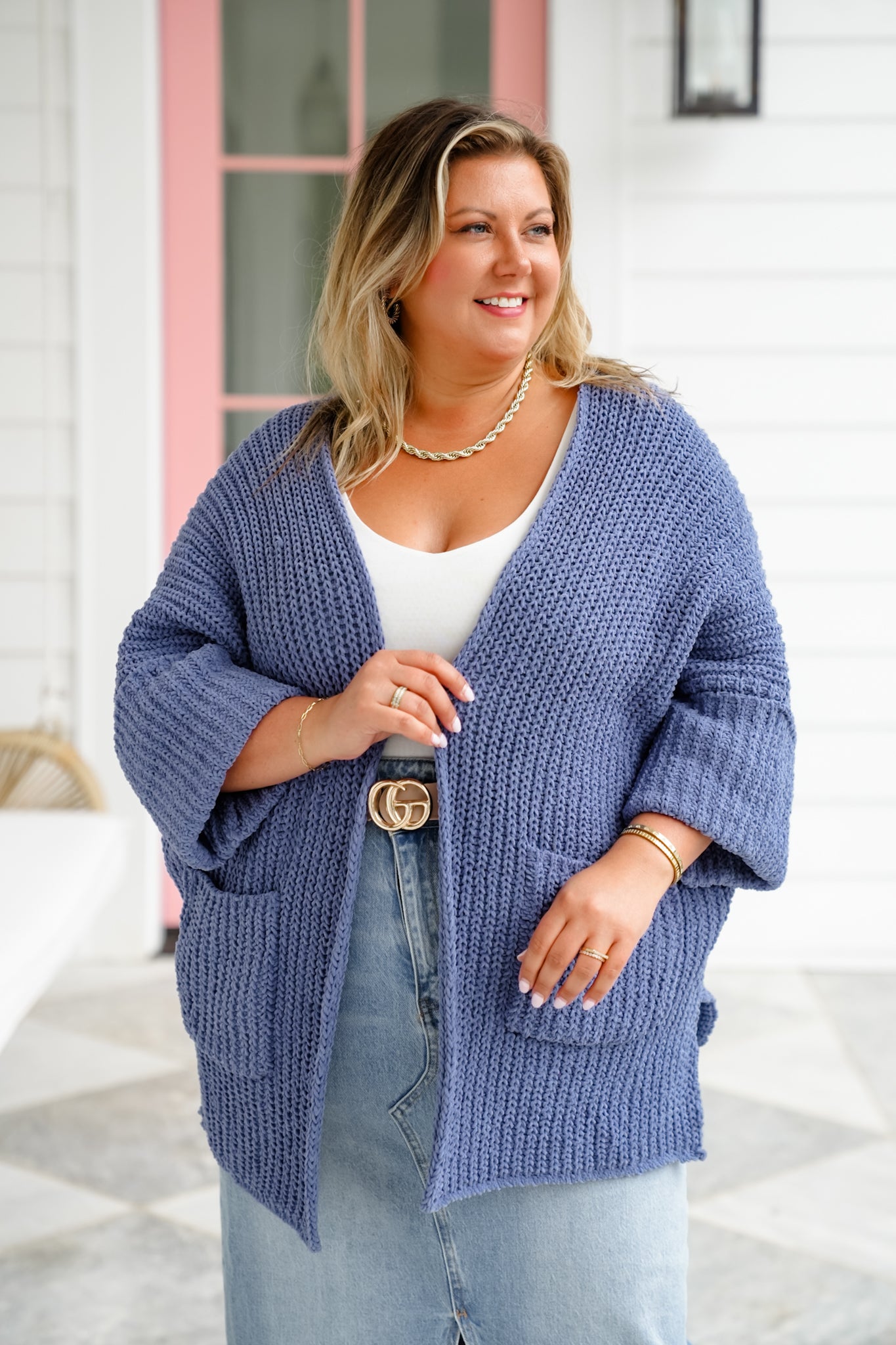 POL Knit 3/4 Cuffed Sleeve Open Front Cardigan