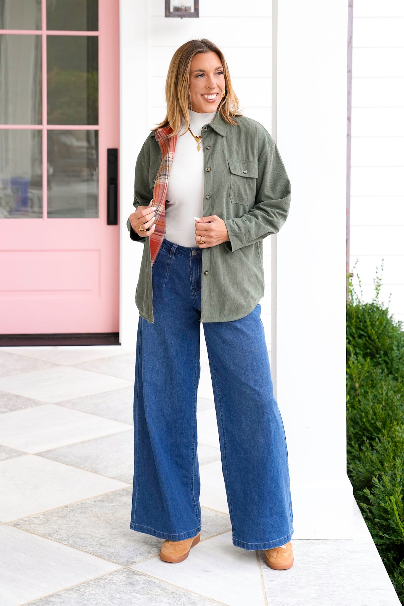 Corduroy and Plaid Reversible Long Sleeve Shacket
