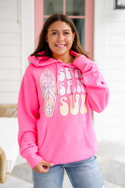 Plus/Reg Long Sleeve Surf Sand Sun Graphic Hoodie Sweatshirt