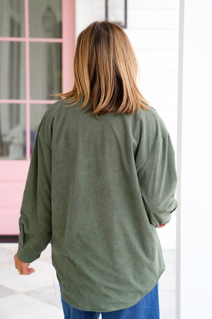 Corduroy and Plaid Reversible Long Sleeve Shacket