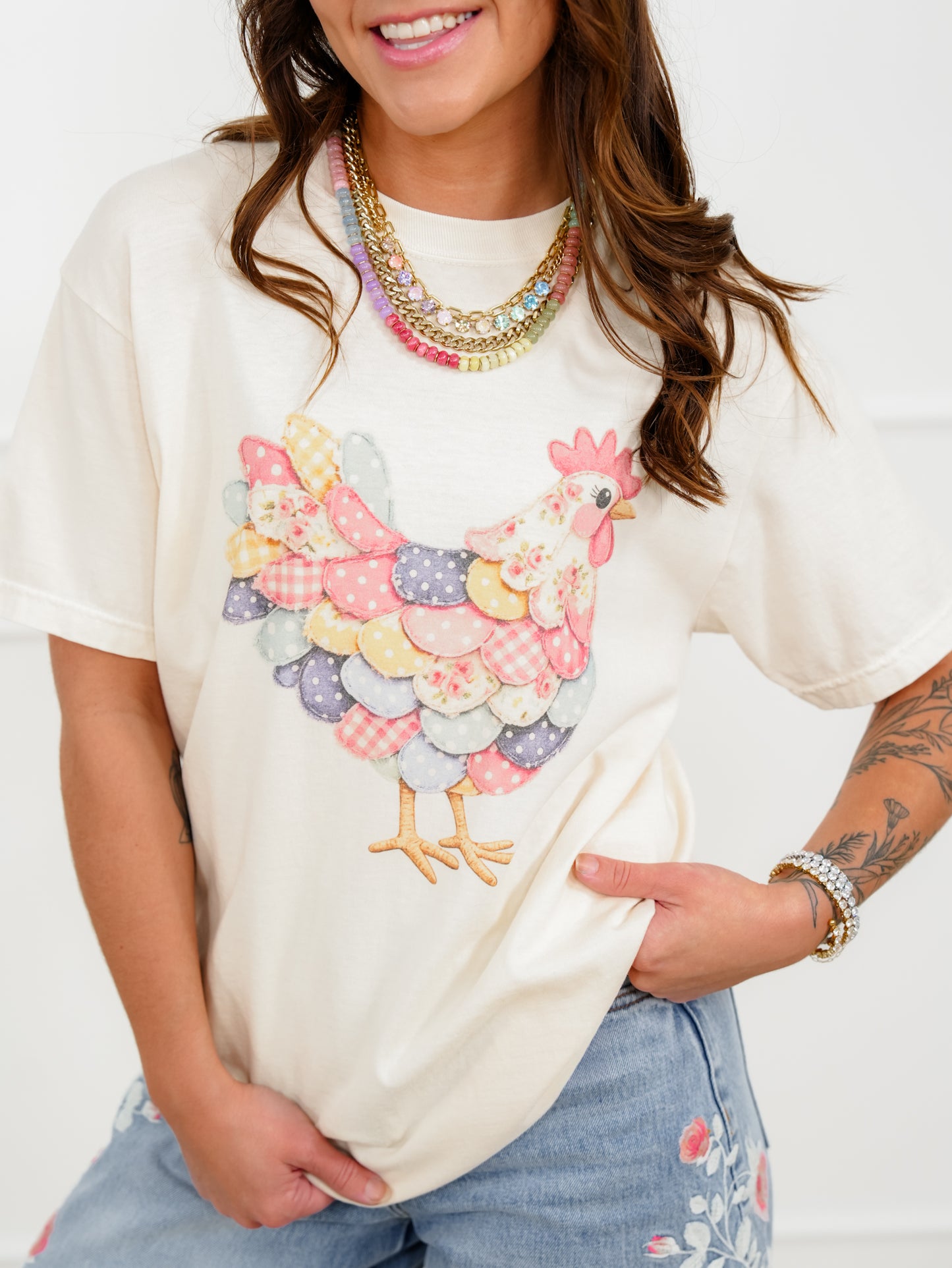Plus/Reg Short Sleeve Quilted Chicken Graphic Tee