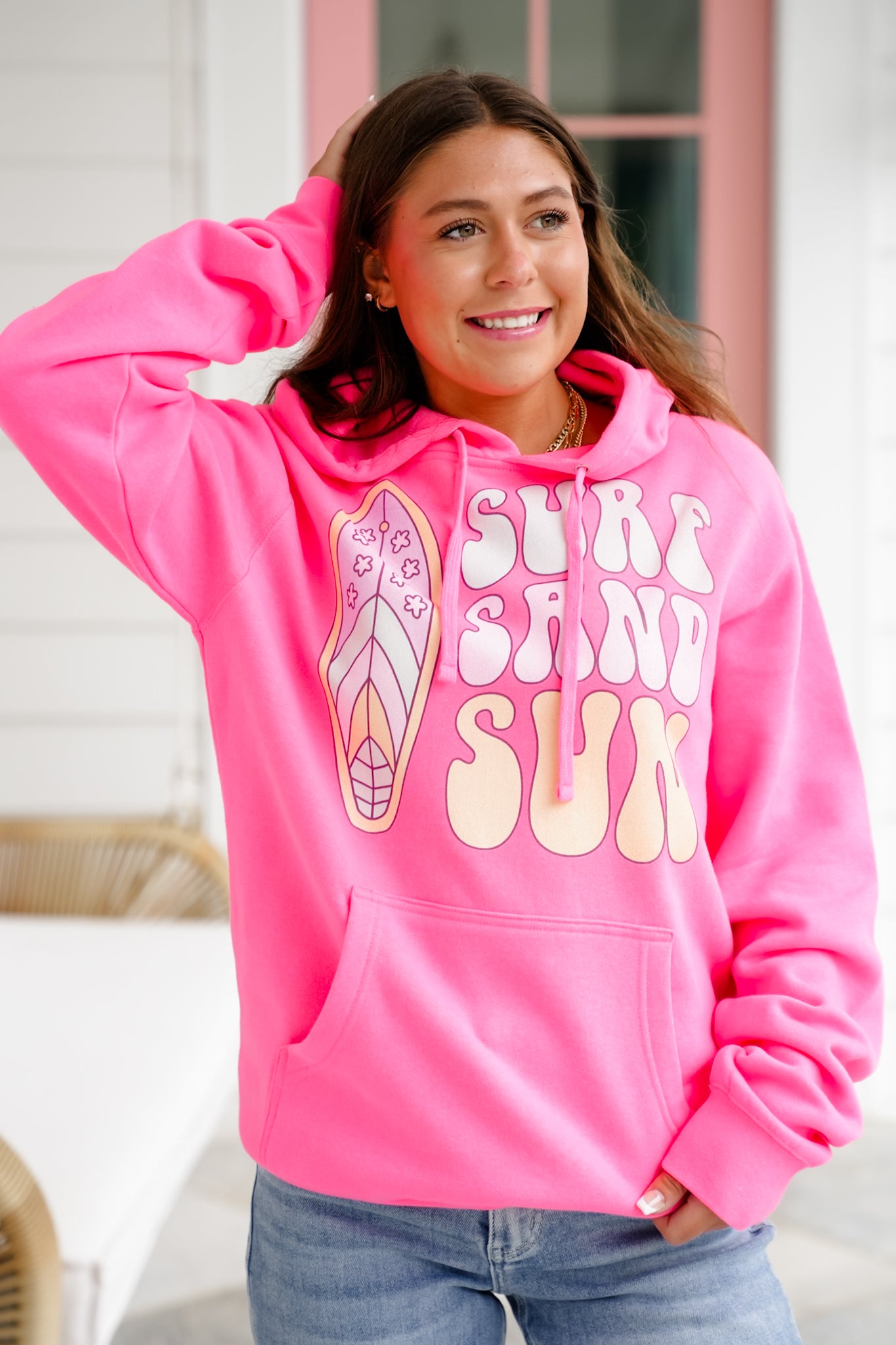 Plus/Reg Long Sleeve Surf Sand Sun Graphic Hoodie Sweatshirt