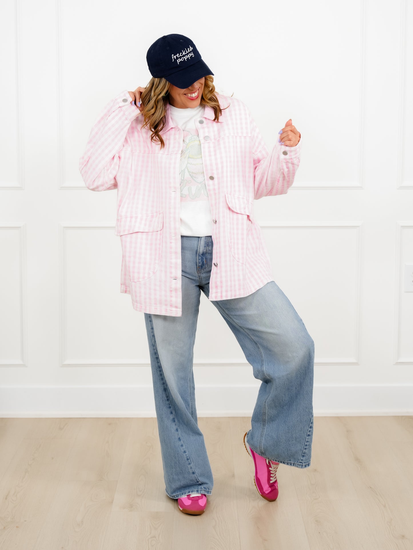 Pink Checkered Long Sleeve Barn Jacket