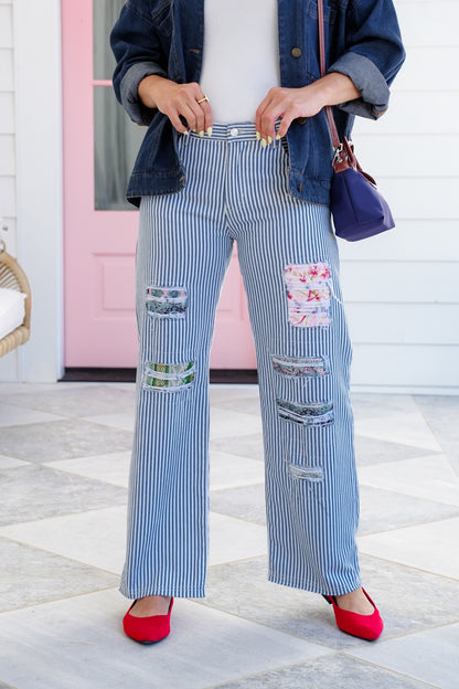 POL Stripe Twill Pants with Patch Detail