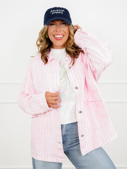 Pink Checkered Long Sleeve Barn Jacket