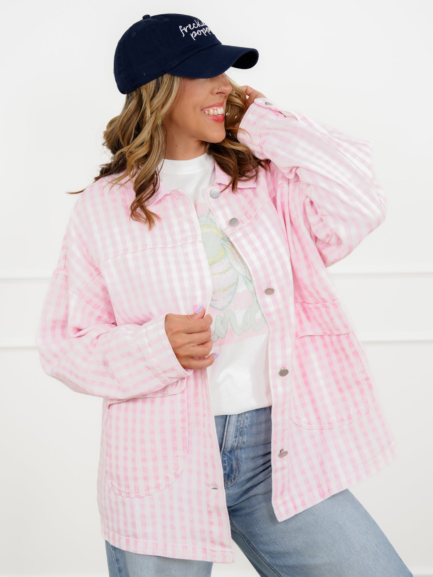 Pink Checkered Long Sleeve Barn Jacket