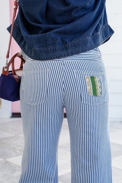 POL Stripe Twill Pants with Patch Detail