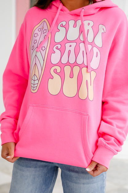 Plus/Reg Long Sleeve Surf Sand Sun Graphic Hoodie Sweatshirt