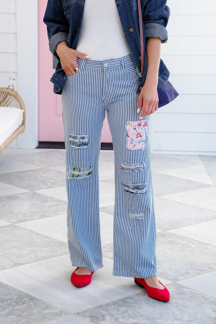 POL Stripe Twill Pants with Patch Detail