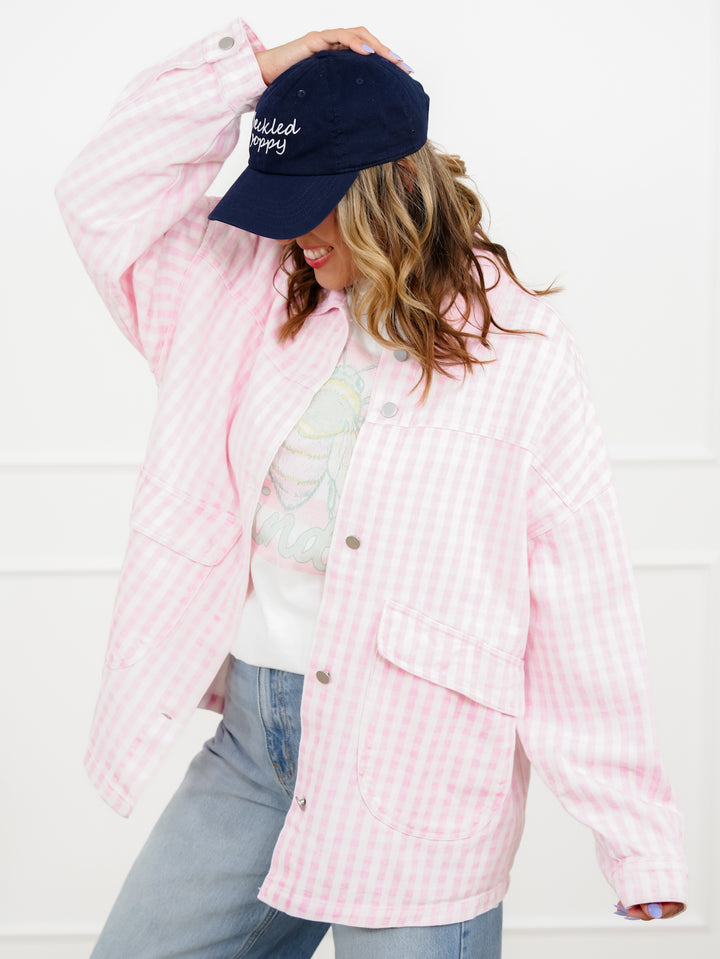 Pink Checkered Long Sleeve Barn Jacket