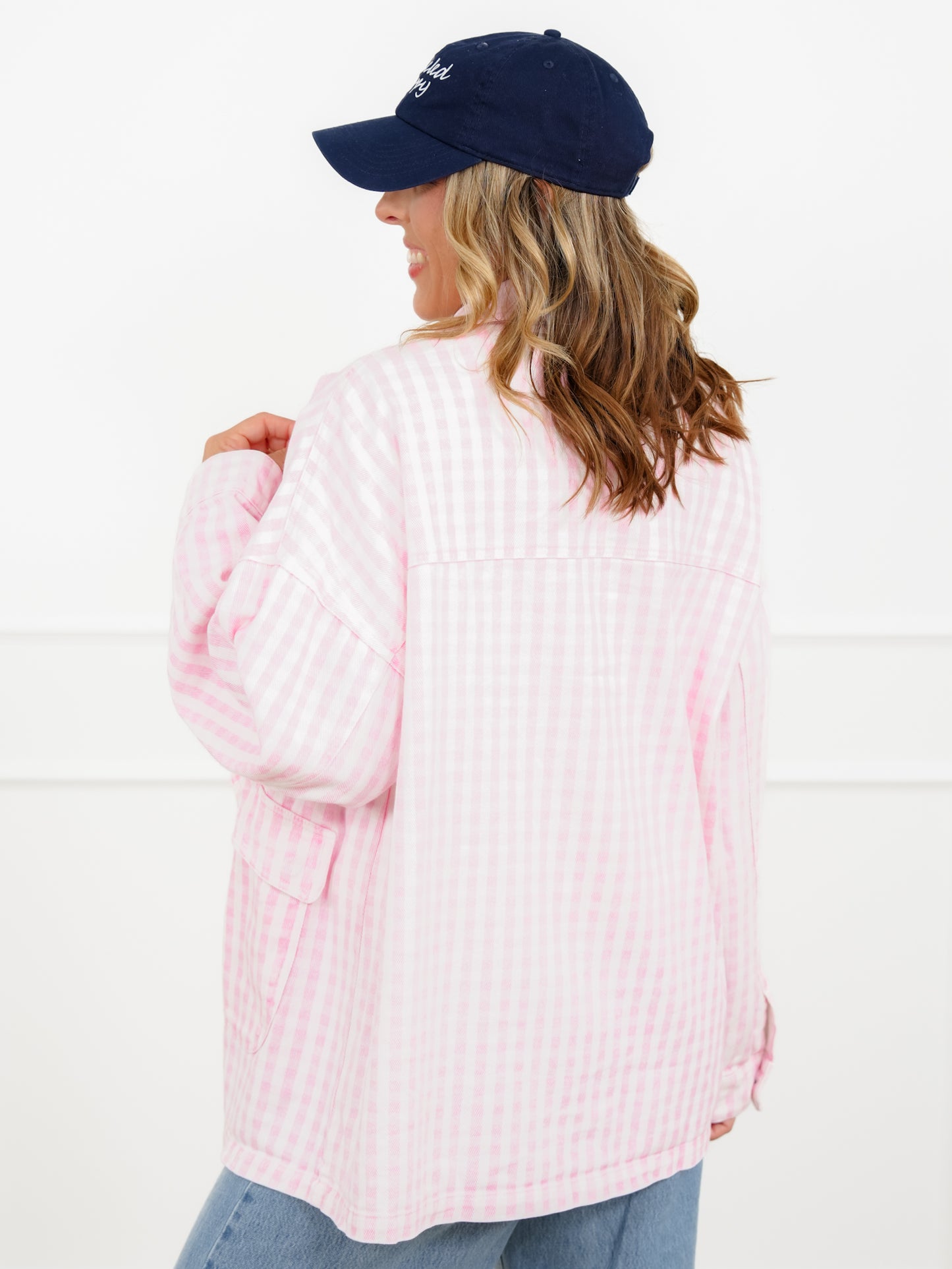 Pink Checkered Long Sleeve Barn Jacket