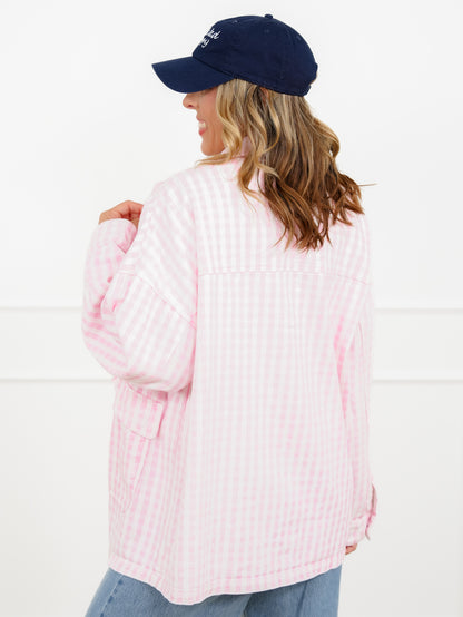 Pink Checkered Long Sleeve Barn Jacket
