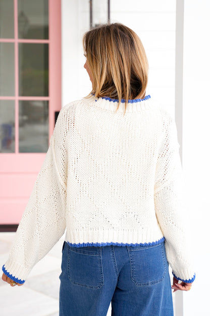 Lobster Knit Long Sleeve Cropped Pullover Sweater