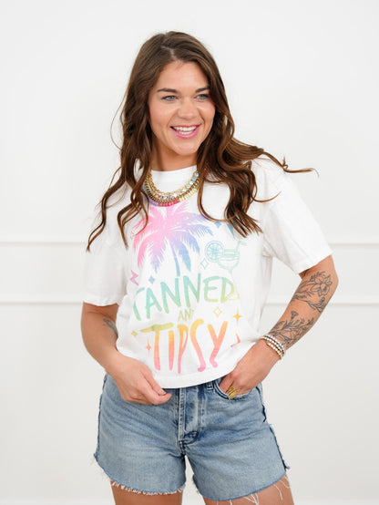 Plus/Reg Short Sleeve "Tanned and Tipsy" Graphic Tee