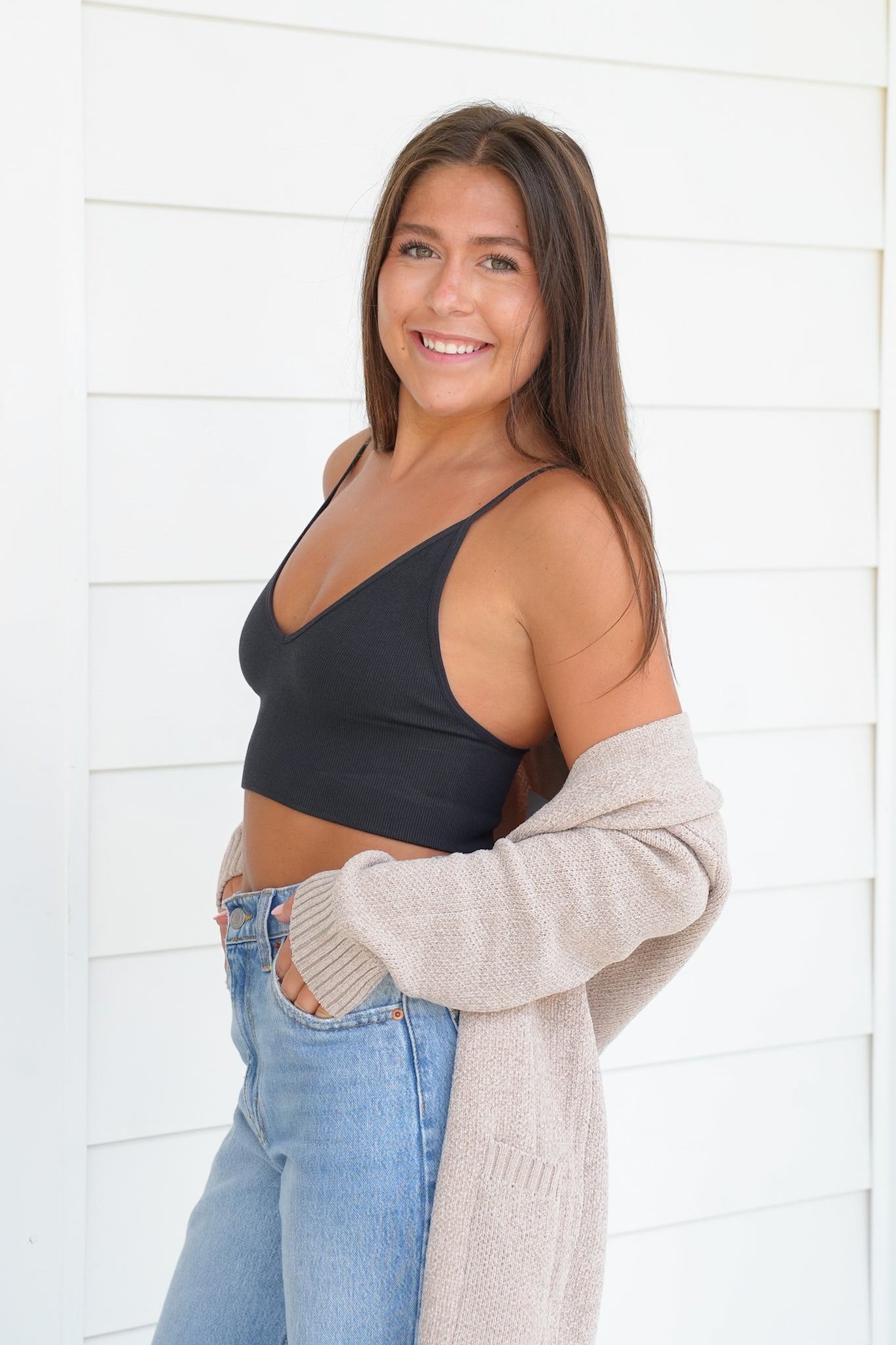 Seamless Ribbed Triangle Chest Spaghetti Brami