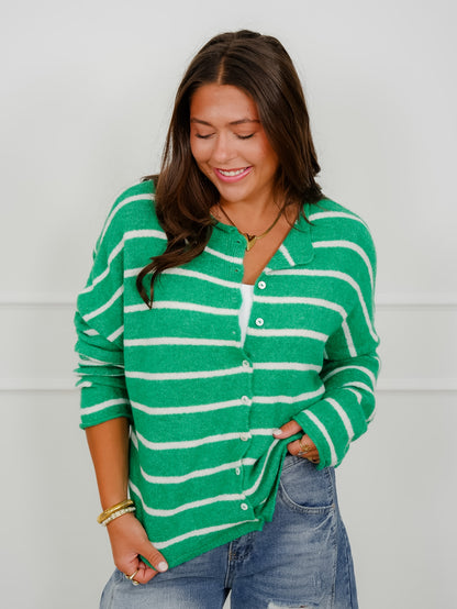 Striped Long Sleeve Button Down Cardigan