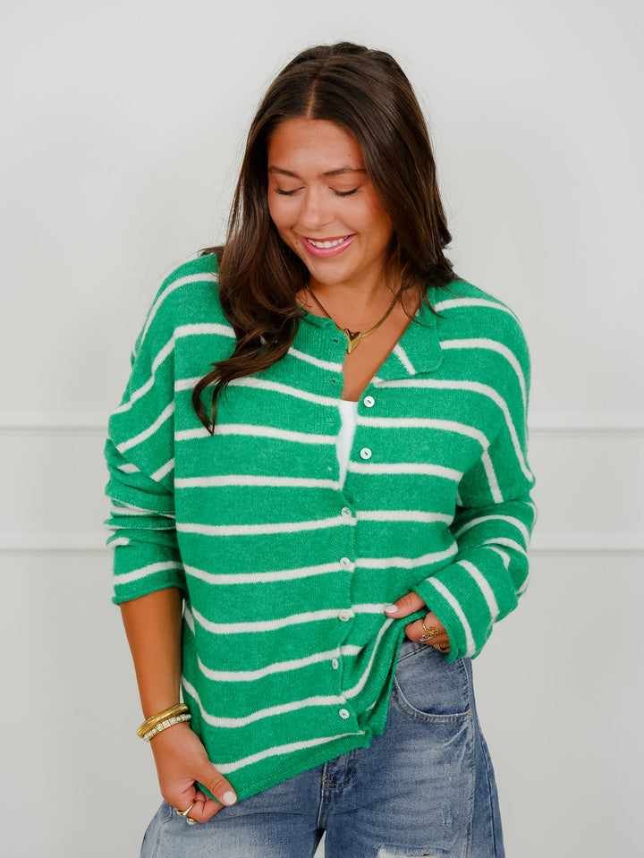 Striped Long Sleeve Button Down Cardigan
