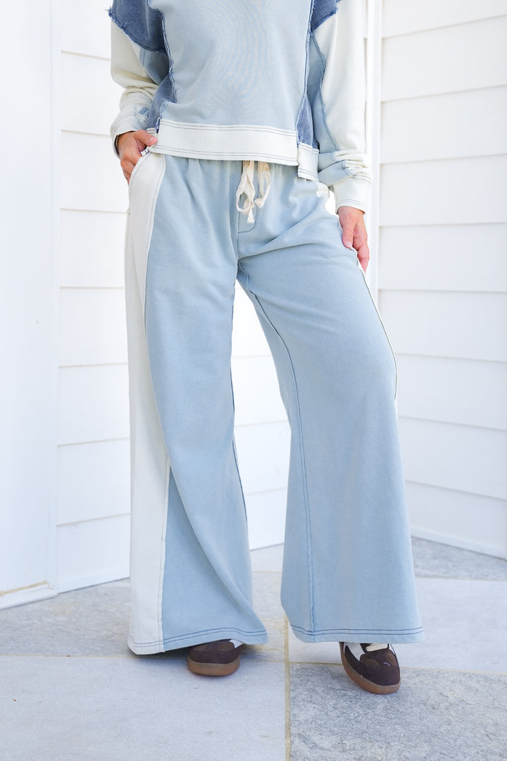 Color Block Elastic Waist Knit Pants
