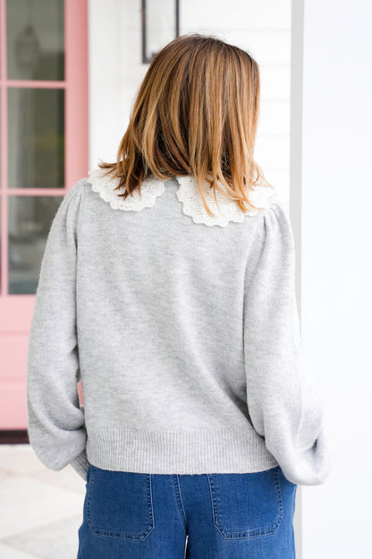 Knit Long Sleeve Frill Crochet Collar Cardigan