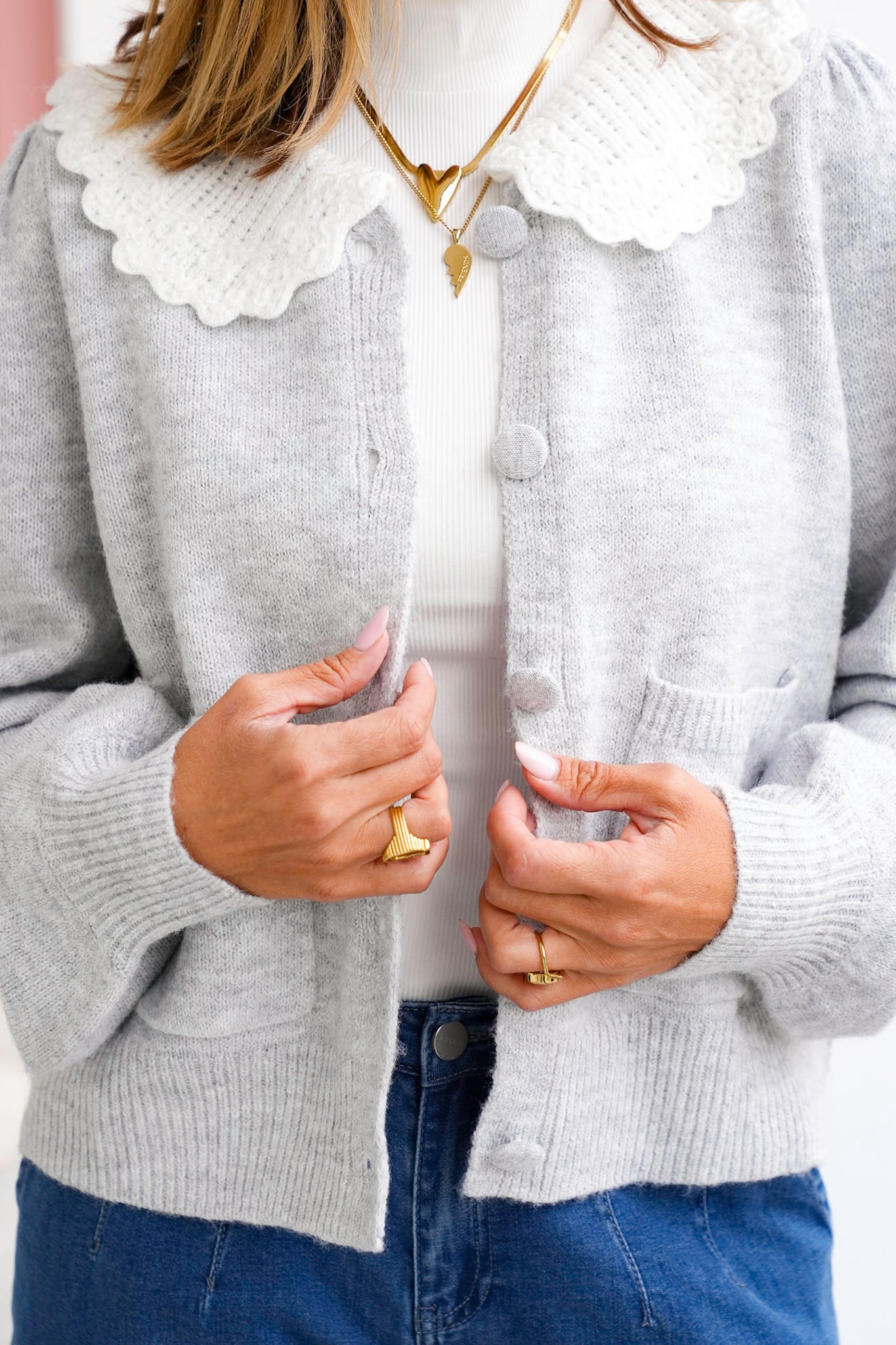 Knit Long Sleeve Frill Crochet Collar Cardigan – Freckled Poppy