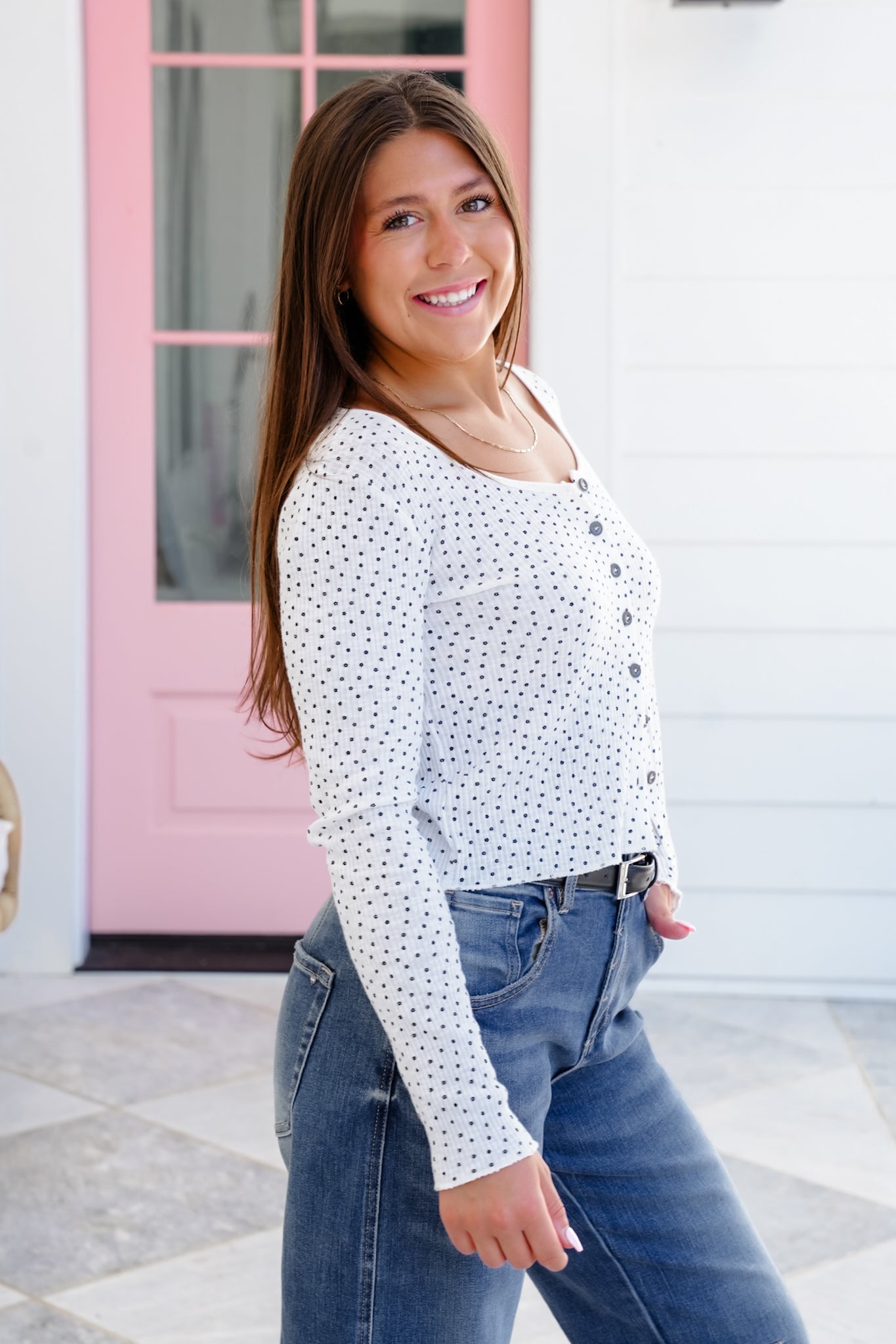 POL Floral Print Long Sleeve Fitted Button Down Cardigan