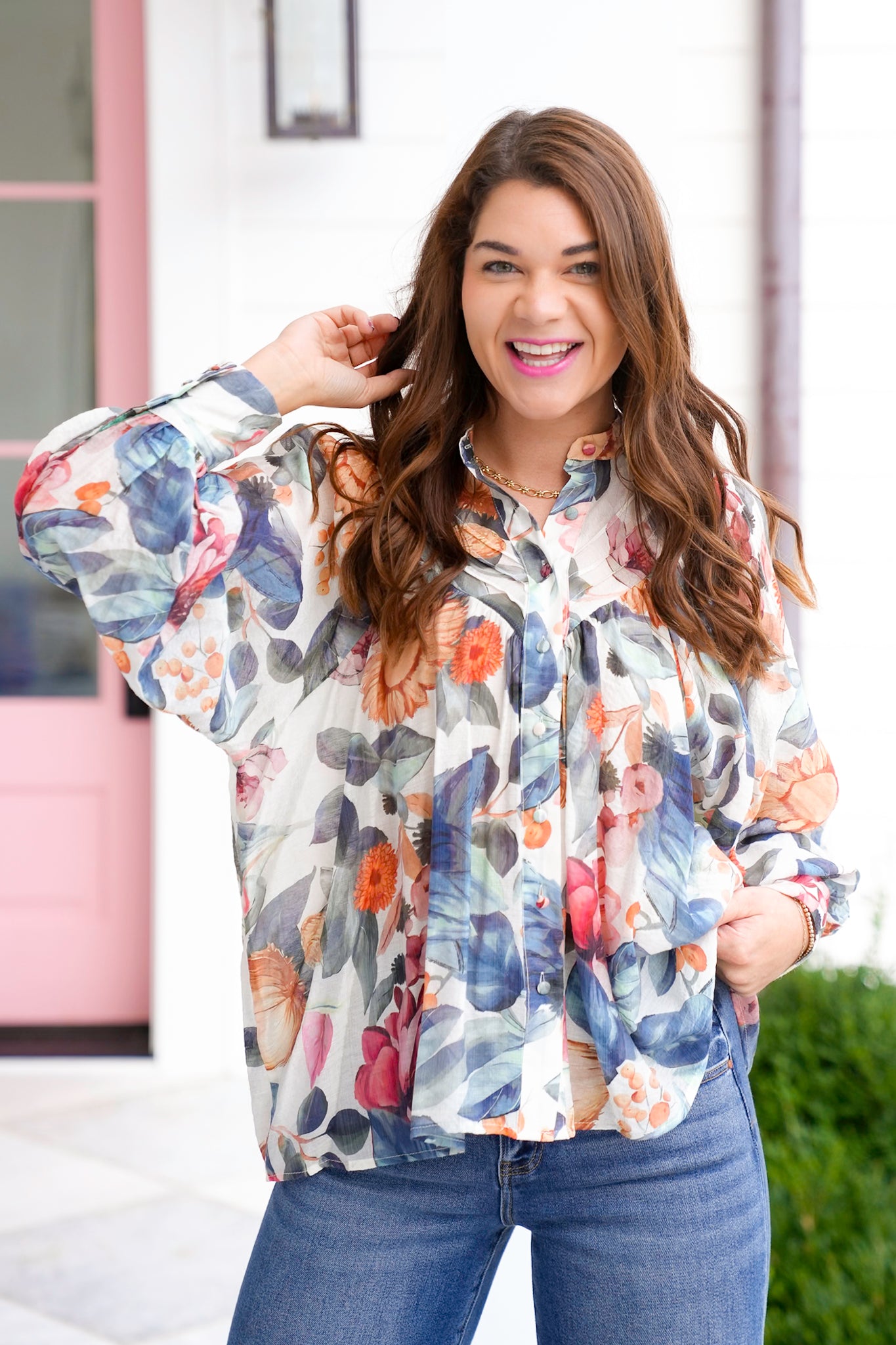 Floral print Long Sleeve Button Down