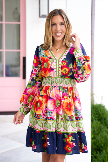 Plus/Reg Floral Print Long Sleeve Mini Dress