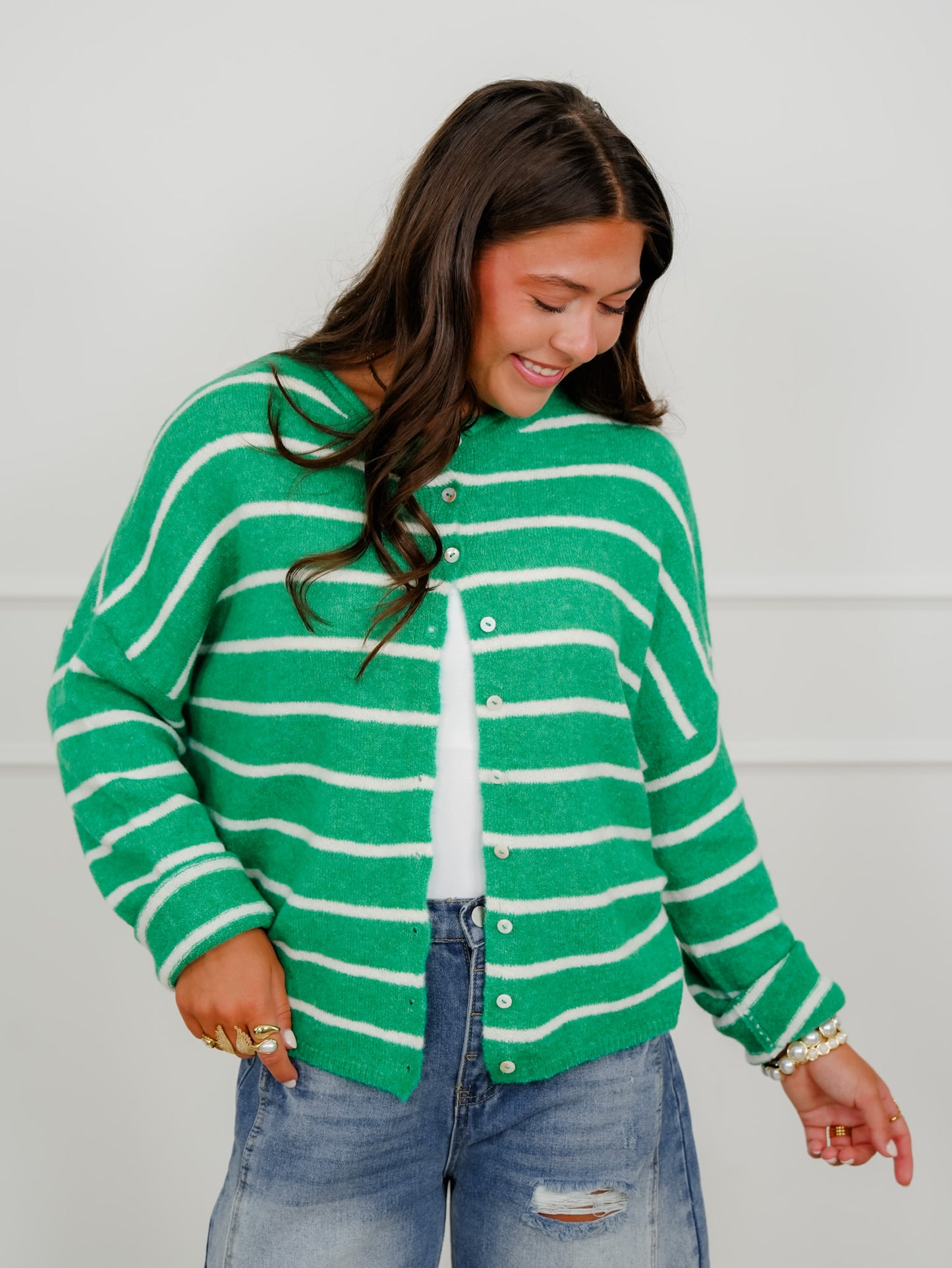 Striped Long Sleeve Button Down Cardigan