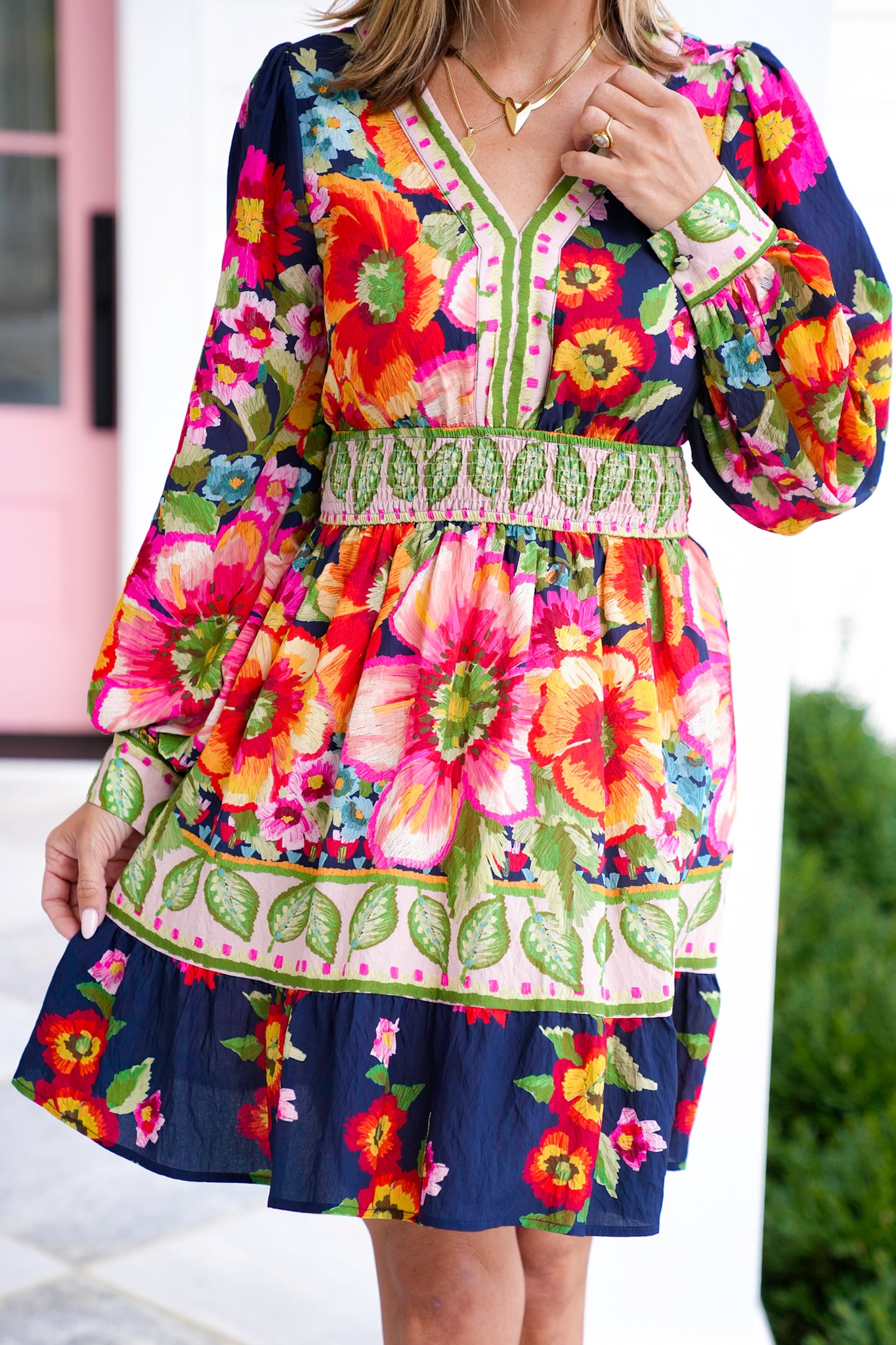 Plus/Reg Floral Print Long Sleeve Mini Dress