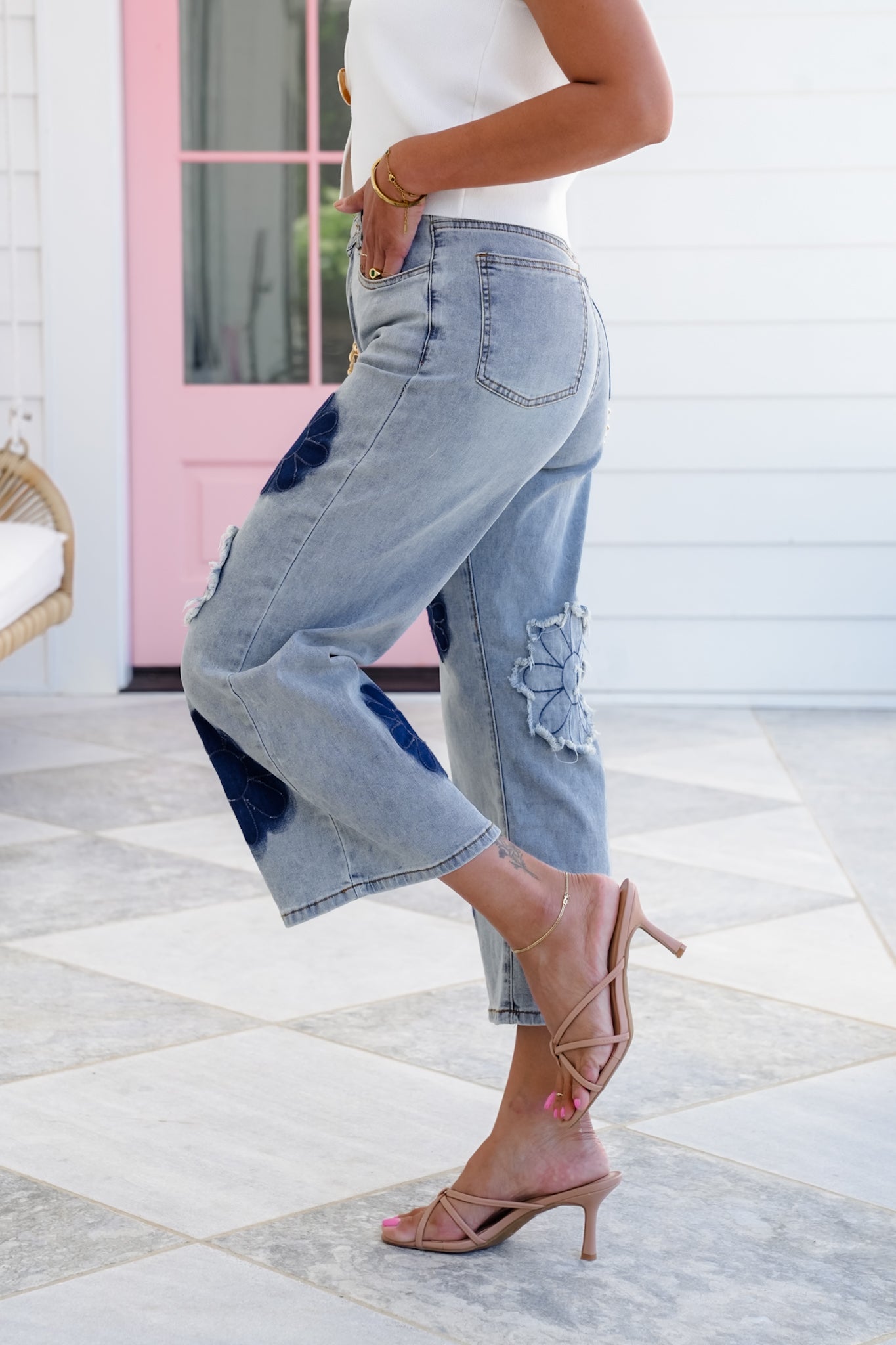 Embroidered Flower Patch Denim Jeans – Freckled Poppy