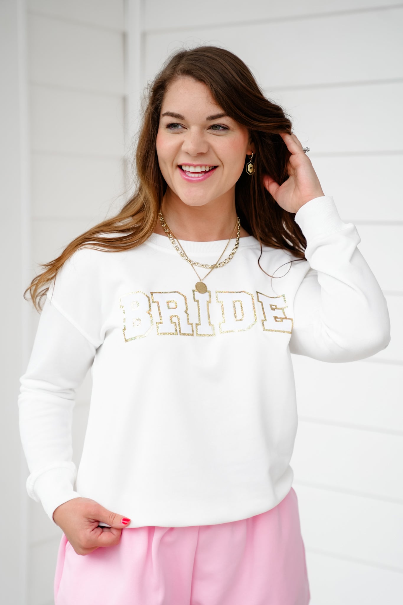 Plus/Reg White Bride Long Sleeve Pullover Top