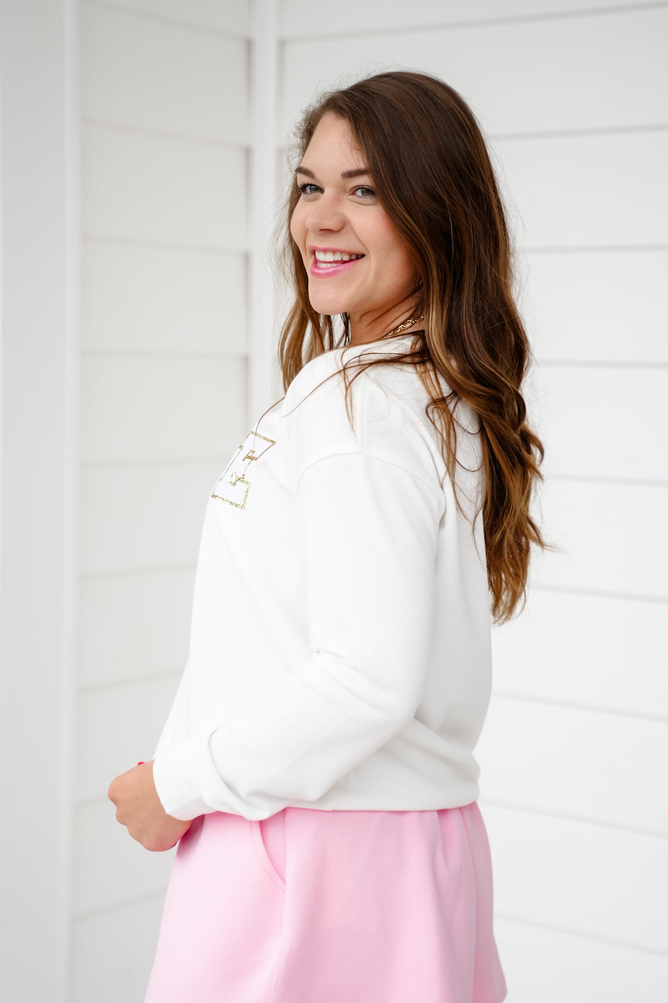 Plus/Reg White Bride Long Sleeve Pullover Top
